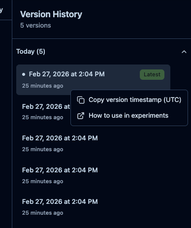バージョン一覧から過去時点のデータセット状態を確認できる