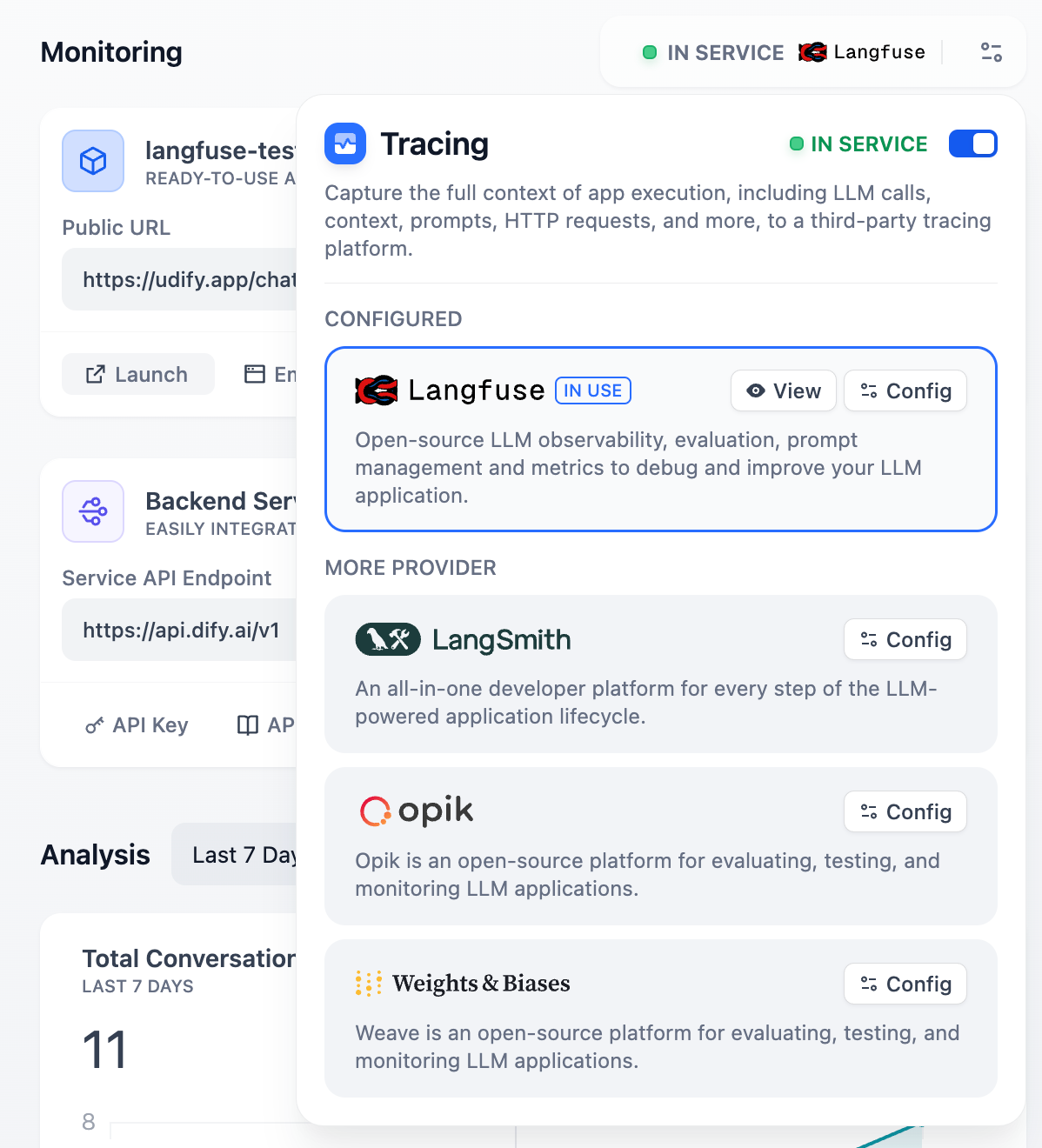 Dify での Langfuse のトレース連携