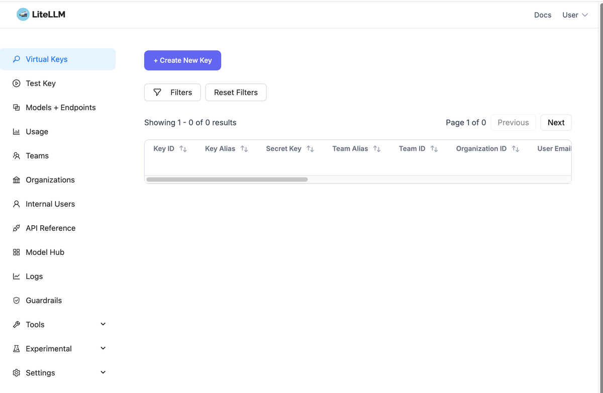 LiteLLM Web UI画面