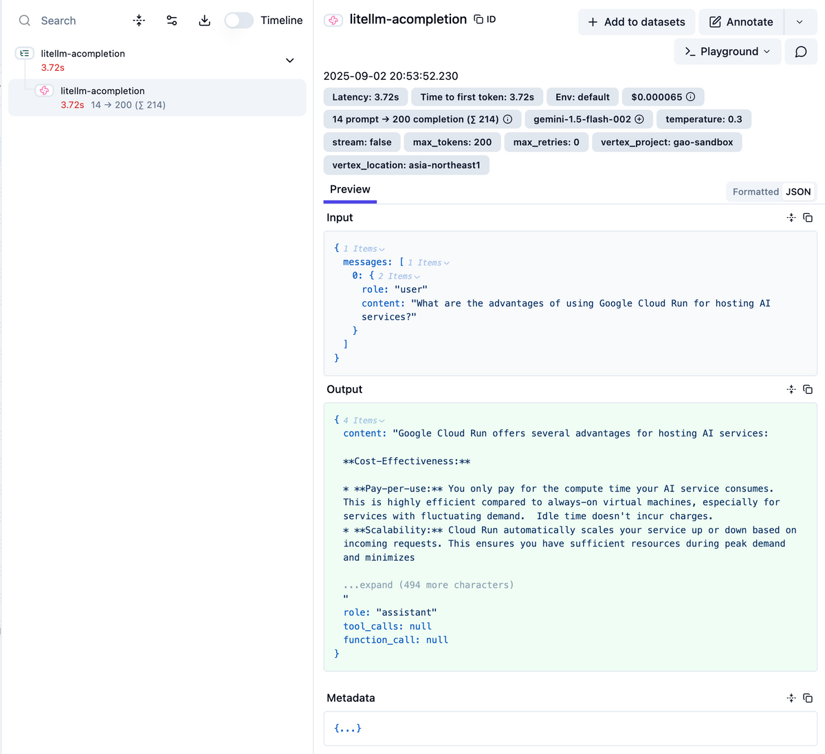Langfuse - Gemini Trace確認