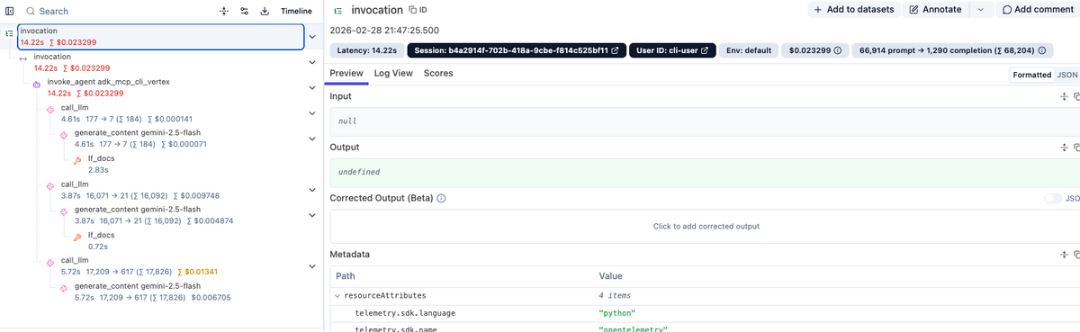 大体の情報は入ってるが、トップレベルのTraceには Input/Output は入らない