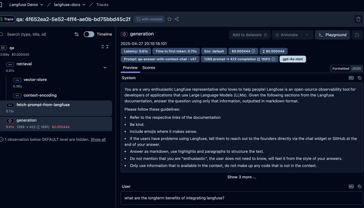 Trace画面の例: 非常に見やすく、可視化や分析にすぐに役立つ
